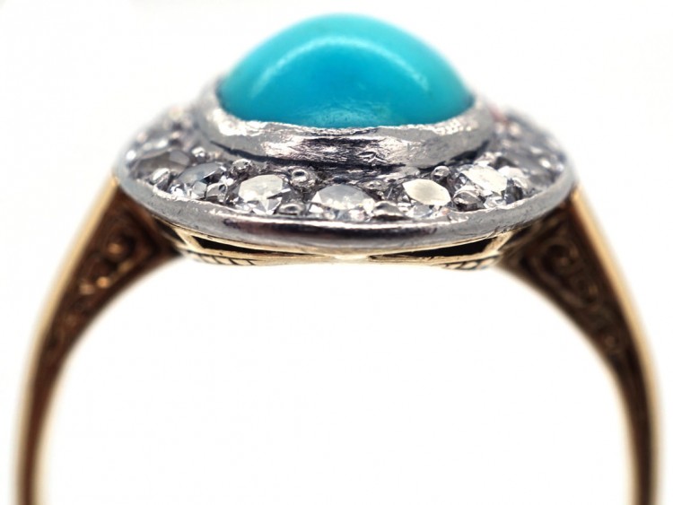Turquoise & Diamond Oval Cluster Ring