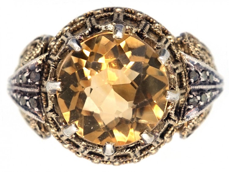 Theodor Fahrner Silver Gilt & Citrine Ring