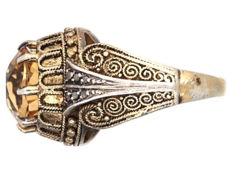 Theodor Fahrner Silver Gilt & Citrine Ring