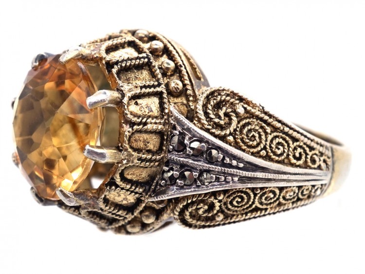 Theodor Fahrner Silver Gilt & Citrine Ring