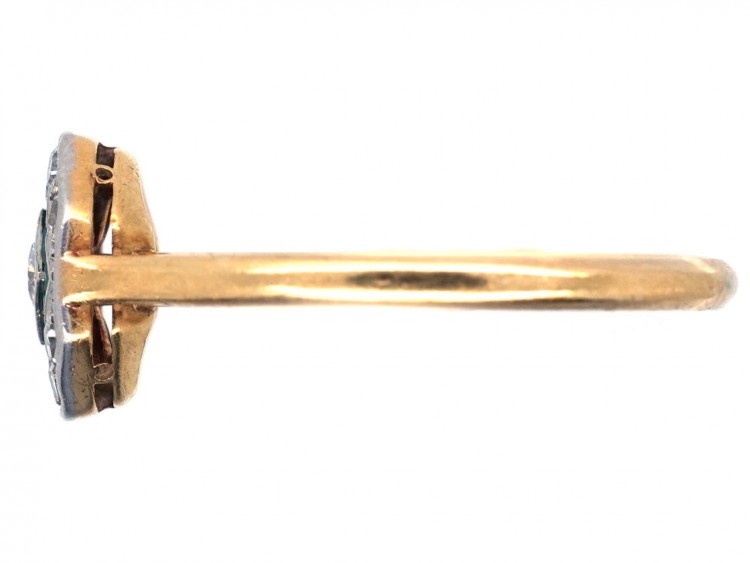 Art Deco 18ct Gold & Platinum, Emerald & Diamond Octagonal Ring