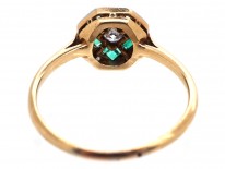 Art Deco 18ct Gold & Platinum, Emerald & Diamond Octagonal Ring