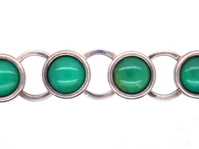Art Deco Silver & Jade Round Links Bracelet