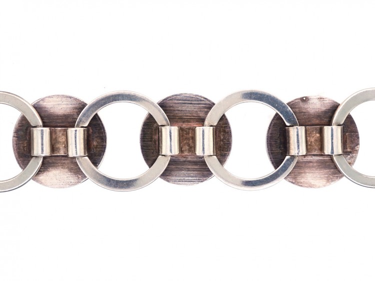Art Deco Silver & Jade Round Links Bracelet