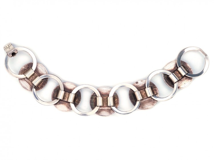 Art Deco Silver & Jade Round Links Bracelet