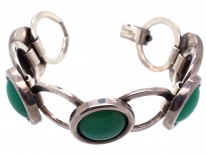 Art Deco Silver & Jade Round Links Bracelet