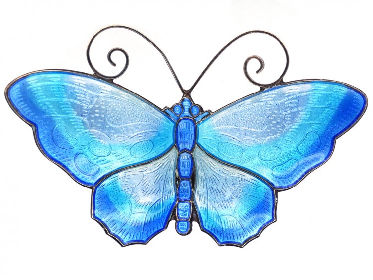 Silver ​& Blue Enamel Butterfly Brooch by David Anderson