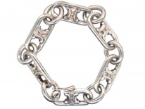 French Art Deco Silver Long Link Bracelet by Gaston Potiez