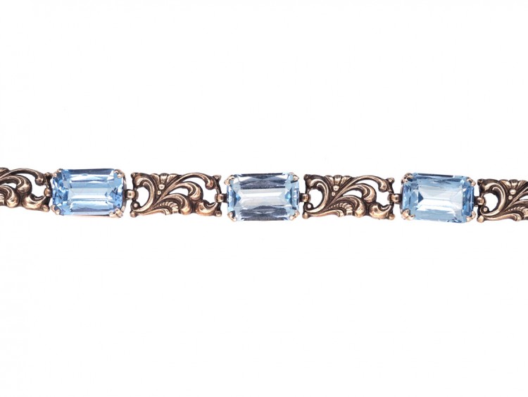 Art Deco Silver Gilt & Blue Paste Bracelet
