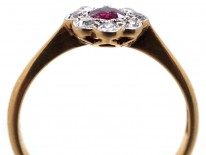 Edwardian 18ct Gold & Platium, Ruby & Diamond Cluster Ring