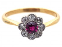 Edwardian 18ct Gold & Platium, Ruby & Diamond Cluster Ring
