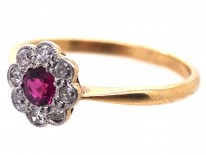 Edwardian 18ct Gold & Platium, Ruby & Diamond Cluster Ring