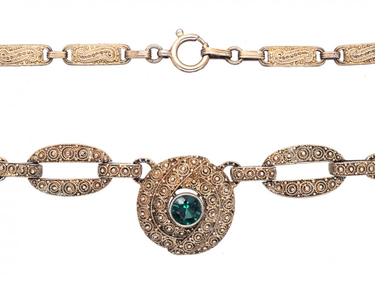 Theodor Fahrner Silver Gilt Necklace set with a Green Tourmaline