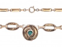 Theodor Fahrner Silver Gilt Necklace set with a Green Tourmaline