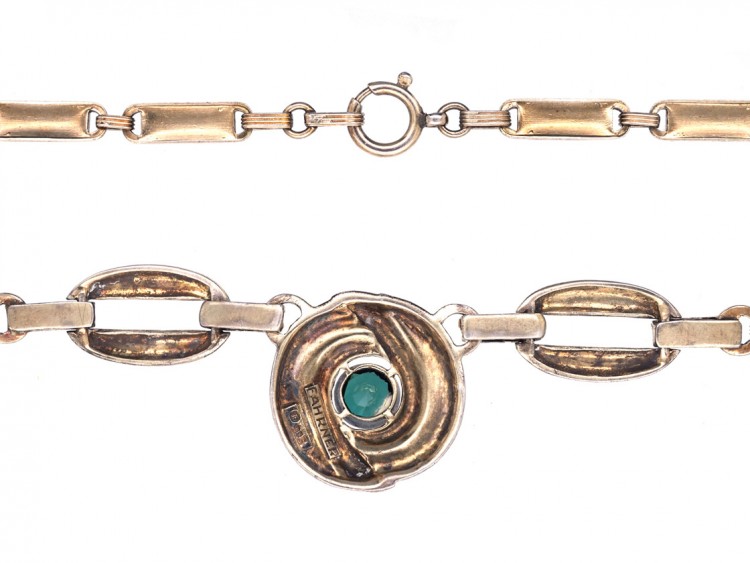 Theodor Fahrner Silver Gilt Necklace set with a Green Tourmaline