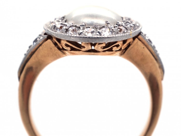 Edwardian Natural Pearl & Diamond Cluster Ring