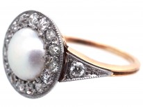 Edwardian Natural Pearl & Diamond Cluster Ring