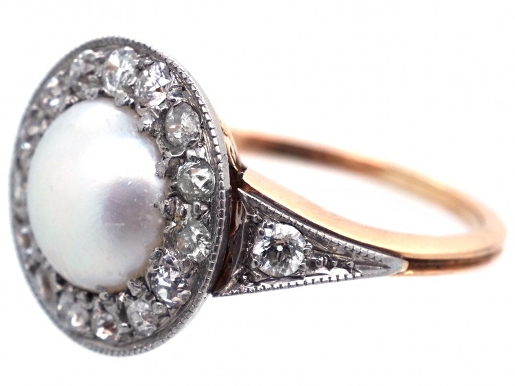 Edwardian Natural Pearl & Diamond Cluster Ring