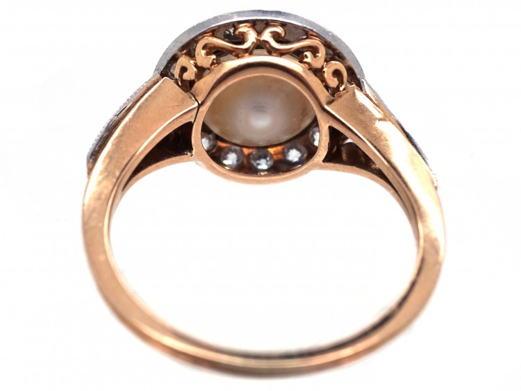 Edwardian Natural Pearl & Diamond Cluster Ring
