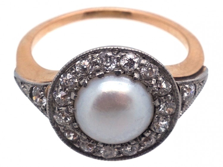 Edwardian Natural Pearl & Diamond Cluster Ring