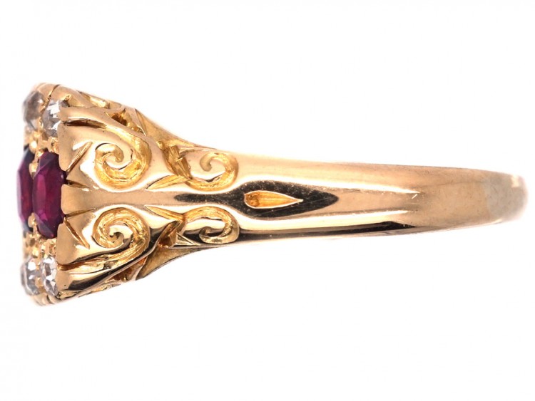Victorian 18ct Gold, Ruby & Diamond Three Row Ring