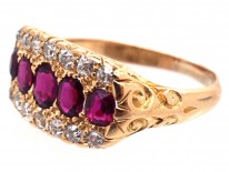 Victorian 18ct Gold, Ruby & Diamond Three Row Ring