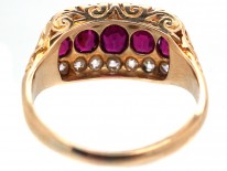 Victorian 18ct Gold, Ruby & Diamond Three Row Ring