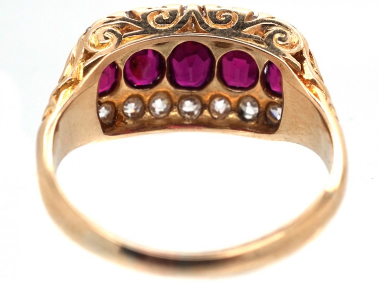 Victorian 18ct Gold, Ruby & Diamond Three Row Ring