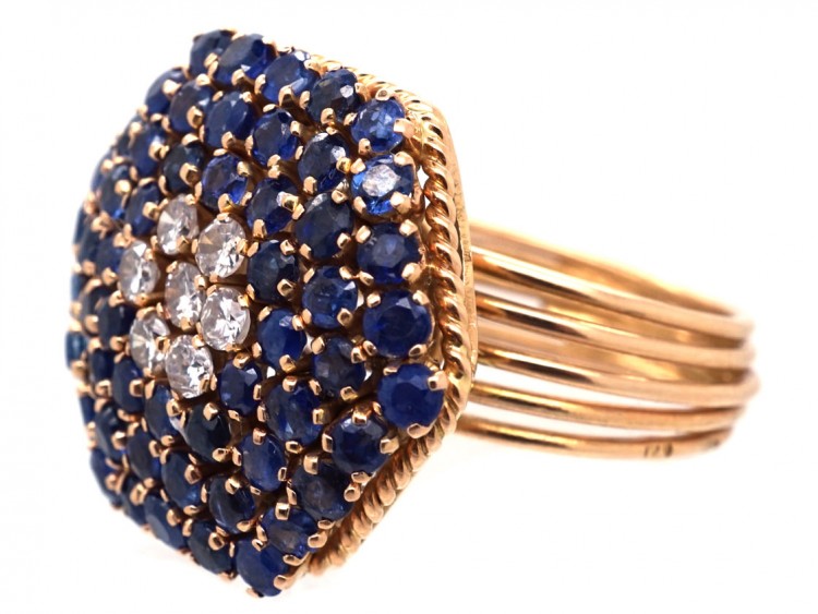18ct Gold, Sapphire & Diamond Large Cluster Ring