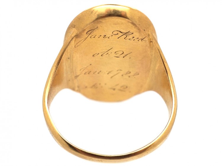 Georgian Oval Gold Mourning Ring Containing an Urn above Opaline Glass