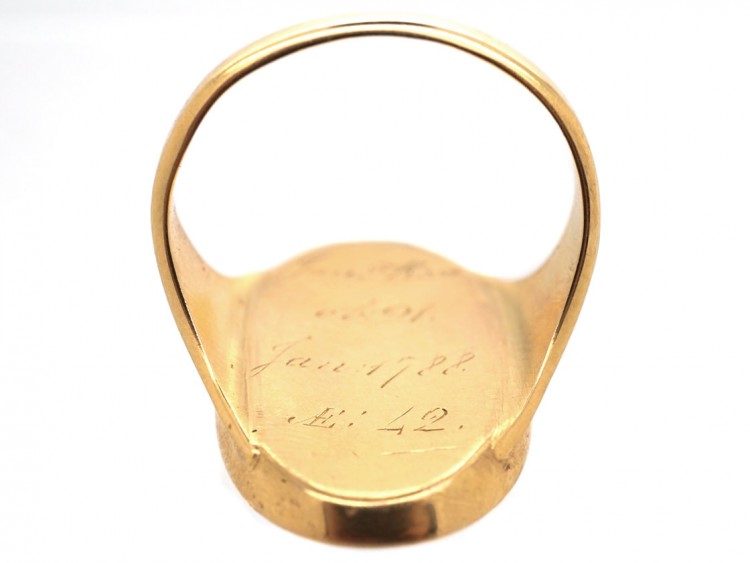 Georgian Oval Gold Mourning Ring Containing an Urn above Opaline Glass