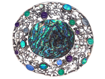 Arts & Crafts Silver, Opal & Abelone Brooch attributed to Rhoda Wager