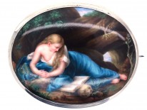 Victorian Large Oval Silver & Porcelain Brooch of Reclining Lady (Copy)