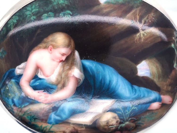 Victorian Large Oval Silver & Porcelain Brooch of Reclining Lady (Copy)