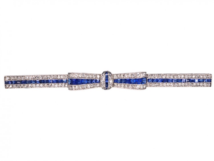 Art Deco Platinum, Sapphire & Diamond Bow Brooch