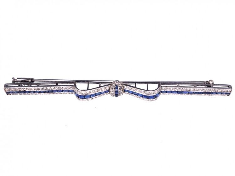 Art Deco Platinum, Sapphire & Diamond Bow Brooch