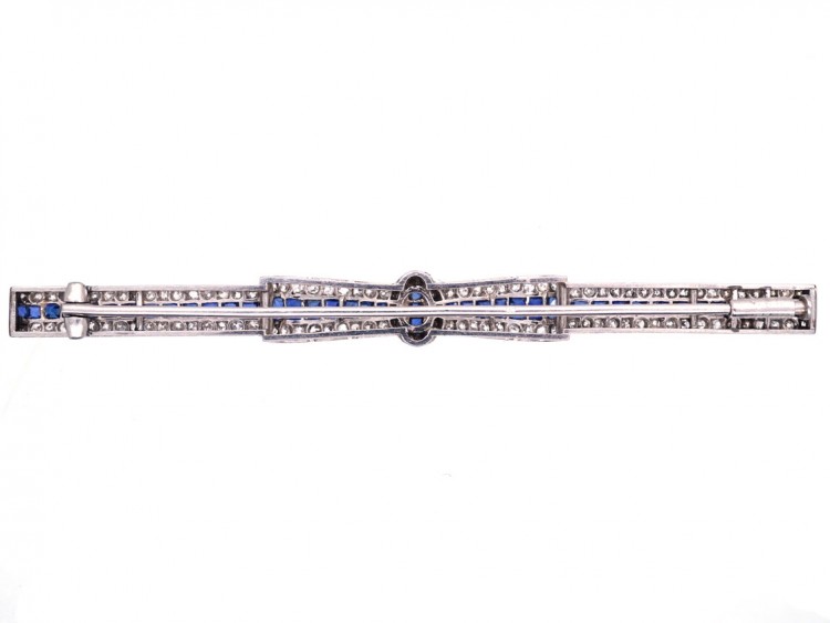 Art Deco Platinum, Sapphire & Diamond Bow Brooch