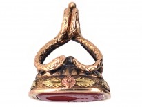 Georgian 15ct Two Colour Gold Seal with Snake Motif & Carnelian Intaglio of a Watch