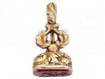 Georgian 15ct Gold Seal with Carnelian Intaglio of an Owl in a Tree