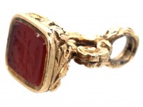 Georgian 15ct Gold Seal with Carnelian Intaglio of an Owl in a Tree