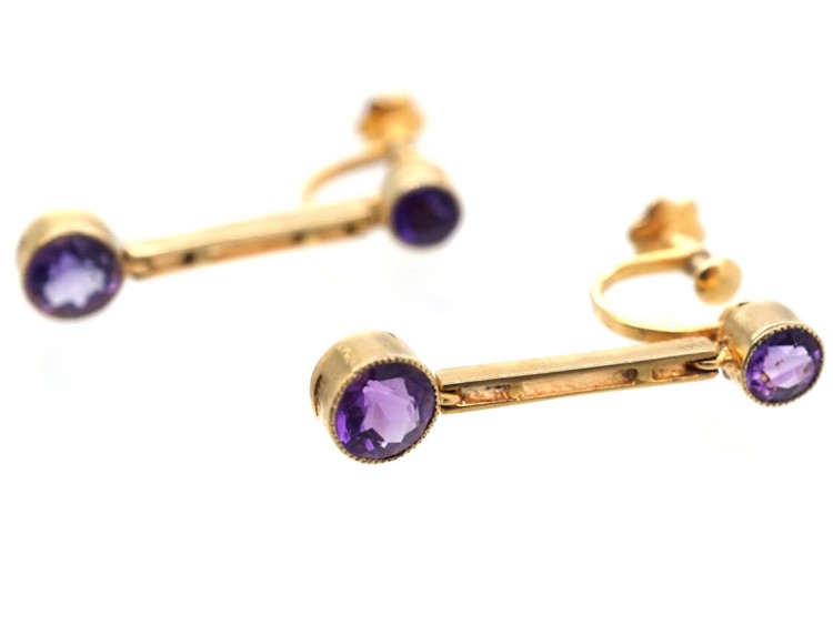 Edwardian 15ct Gold & Amethyst Drop Earrings