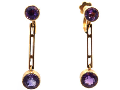 Edwardian 15ct Gold & Amethyst Drop Earrings