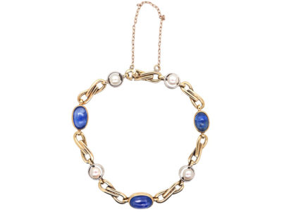 18ct Two Colour Gold, Ceylon Sapphire & Pearl Bracelet