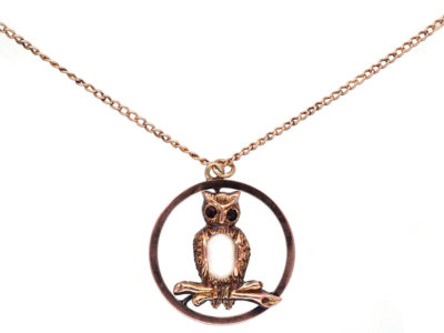 Edwardian 9ct Gold Owl Pendant on 9ct Gold Chain