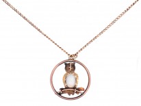 Edwardian 9ct Gold Owl Pendant on 9ct Gold Chain