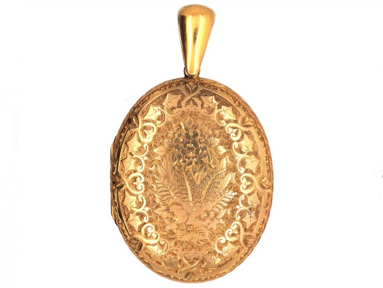 Victorian 15ct Gold Oval Engraved Locket