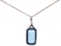 Art Deco Silver & Blue Paste Pendant on Silver Chain