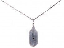 Art Deco Silver Onyx & Diamond Pendant on a Silver Chain