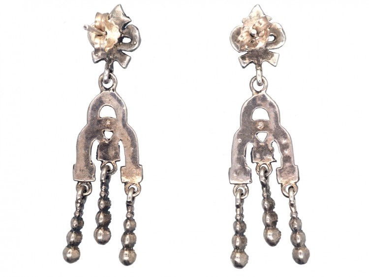 Art Deco Triple Drop Silver & Marcasite Earrings