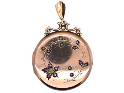 Edwardian 9ct Gold Locket with Garnet ​& Pearl Floral Detail